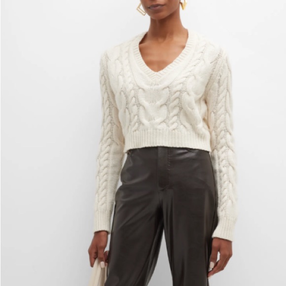 Frame Ivory Cable Knit Merino Wool Cropped Sweater